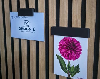 Photo holder for acoustic panels | Simply insert the photo – it stays in place automatically | Minimalist holder for photos & cards | 3D printing