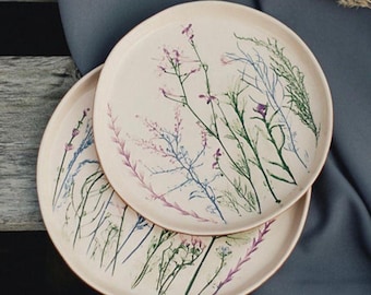 Floral Ceramic Plates  - Wildflower Pottery Dinnerware, Cottagecore Botanical Plates, Handmade Kitchenware, Rustic Boho Decor, Gift for Her