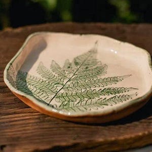 Appetizer Plate Set Handmade Ceramic Bread Plate, Small Serving Dish, Fern Pottery Plate, Olive Dish, Snack Plate Rustic Stoneware Tableware