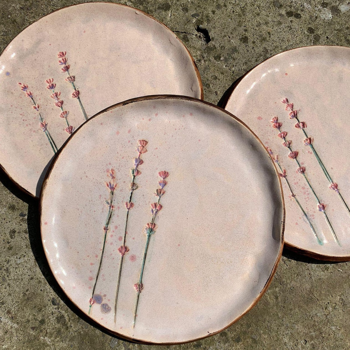 Ceramic Set Dinner Plate with Pressed Lavender Rustic Floral Pottery Cottagecore Wabi Sabi Dishes Dessert Plates Botanical Boho Dinnerware