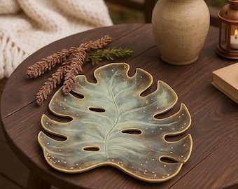 Wabi Sabi Dekorativer Teller - Handgemachte Keramik Blatt Tablett, Keramik Schmuckschale, Schlüsselschale, rustikale Süßigkeiten Schale, Geschenk für Sie