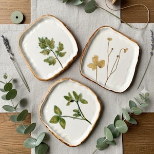 Botanische Keramik Teller Set Handgemachte Blatt Geschirr, Clover Maple Kraut Keramik Teller, Rustikale Steingut Dessert Teller, Wabi Sabi Geschenk