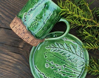 Handmade Ceramic Set / Cup with Flower Painting/ Mug and Saucer / Pottery Dinnerware Set / Tea Set / Pottery Gift Сeramic / Coffee Set