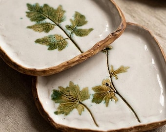 Appetizer Ceramic Plates Handmade, Organic Pottery Plate Set, Rustic Bread Plates, Botanical Stoneware Dinnerware, Charcuterie Plates