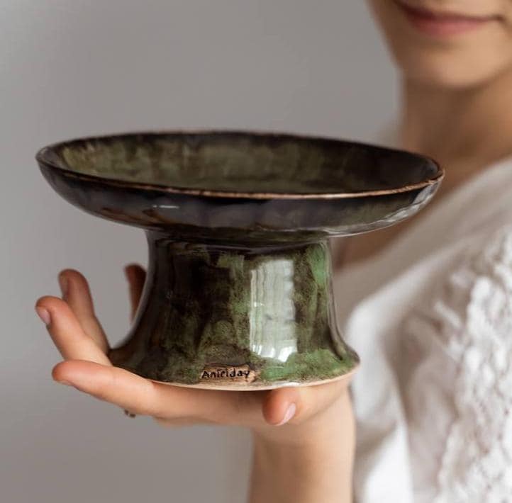 Wabi Sabi Keramikstand, kleine Kuchenplatte, Obstschale, Bonbonschale, Desserthalter, handgemachter Leckerbissen oder Kerzenständer