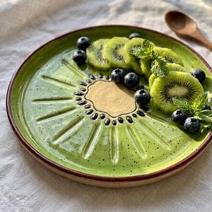 Kiwi Ceramic Plates 10", Handmade Pottery Dinner Plate, Green Fruit Plate, Summer Tableware, Salad Plate, Unique Kitchen Decor