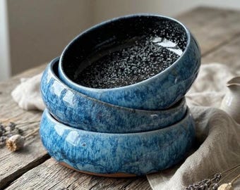Blue Ceramic Bowl Handmade Galaxy Glaze Bowl Stoneware Soup Bowl Wabi Sabi Ramen Bowl Rustic Pottery Dinnerware