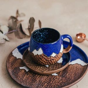 Ceramic Coffee Set Handmade, Mug Plate Saucer Set, Rustic Pottery, Cottagecore Kitchen Decor, Unique Gift