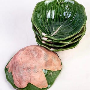 Cabbage Leaf Bowl | Green Pottery Bowl | Handmade Rustic Salad Bowl | Ceramic Vegetable Dish | Unique Organic Stoneware | Gift for Foodie