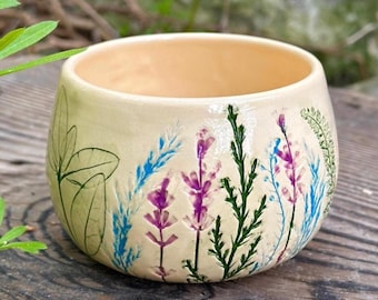 Botanical Pottery Mug, Handmade Ceramic Tea Cup, Wildflower Mug, Rustic Cottagecore Pottery, Nature Lover Gift