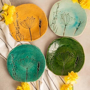 Handmade Botanical Ceramic Plates Set | Rustic Tableware, Stoneware Dinner Plates, Floral Pottery, Boho Kitchenware, Eco Friendly Gift