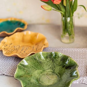 Einzigartige Keramik Servierschale / Obstschale / Handgefertigte Keramikschale / Servierplatte / Bio-Geschirr Set / Salatschüssel / Steinzeugschüssel
