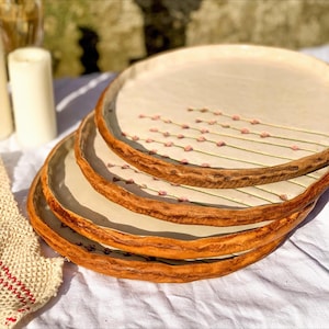Keramische dinerbordenset met geperste lavendel Rustiek bloemenaardewerk Cottagecore Wabi Sabi-gerechten Dessertborden Botanisch boho-servies