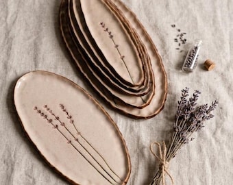 Keramische bordenset, stapelbare borden, handgemaakte aardewerk borden, botanische bordenset, rustiek servies, Wabi Sabi-servies