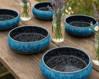 Blue Ceramic Bowl Handmade Galaxy Glaze Bowl Stoneware Soup Bowl Wabi Sabi Ramen Bowl Rustic Pottery Dinnerware
