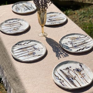 Botanical Ceramic Plates with Pressed Flowers, Handmade Pottery Dinnerware Set, Rustic Floral Plate, Wabi Sabi Cottagecore Tableware