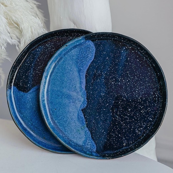 Ceramic Plate Galaxy Blue Pottery Dinnerware Rustic Plates Wabi Sabi Dinner Plate Ukrainian Handcrafted Ceramics Small & Large Plate