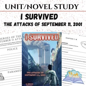 Peut inclure: Couverture de livre "I Survived The Attacks of September 11, 2001" avec les tours jumelles en fumée. Le texte comprend "Unit/Novel Study" et des questions pour les chapitres 1-4.