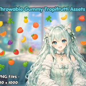 Tropifrutti Gummy Fruits – PNG-werpitems voor VTubers – Pastelkleurige snoepoverlay – Compatibel met T.I.T.S. en andere werpprogramma's