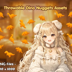 Lustige Dino Chicken Nuggets Wurf-Items – Digitales VTuber Overlay – Kompatibel mit T.I.T.S & anderen Throwing-Programmen – Stream Deko