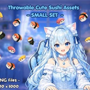 Leuke sushi-werpspullen – Kleine set – PNG voor VTubers – Kawaii snack-overlay – Compatibel met T.I.T.S. en werpprogramma's