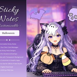 Customizable Sticky Note Set Halloween – Kawaii VTube Studio Asset – VTuber & PNGTuber Stream Decoration – OBS and Twitch Overlay Element