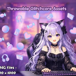 VTuber Throw Items – Glitchcore Pastel PNG Overlay Set – Cyber Overlay – T.I.T.S. kompatibel – Kawaii Throw Assets