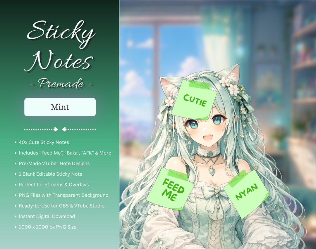 Sticky Note Props Premade Sticky Note Set Light Green – Funny Vtuber Props – Feed Me ...