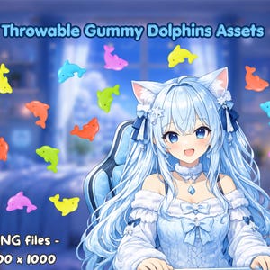 Gummy Dolphins Throwing Items Set – Pastel PNG for VTubers – Candy Overlay – Compatible with T.I.T.S. & other throwing programs