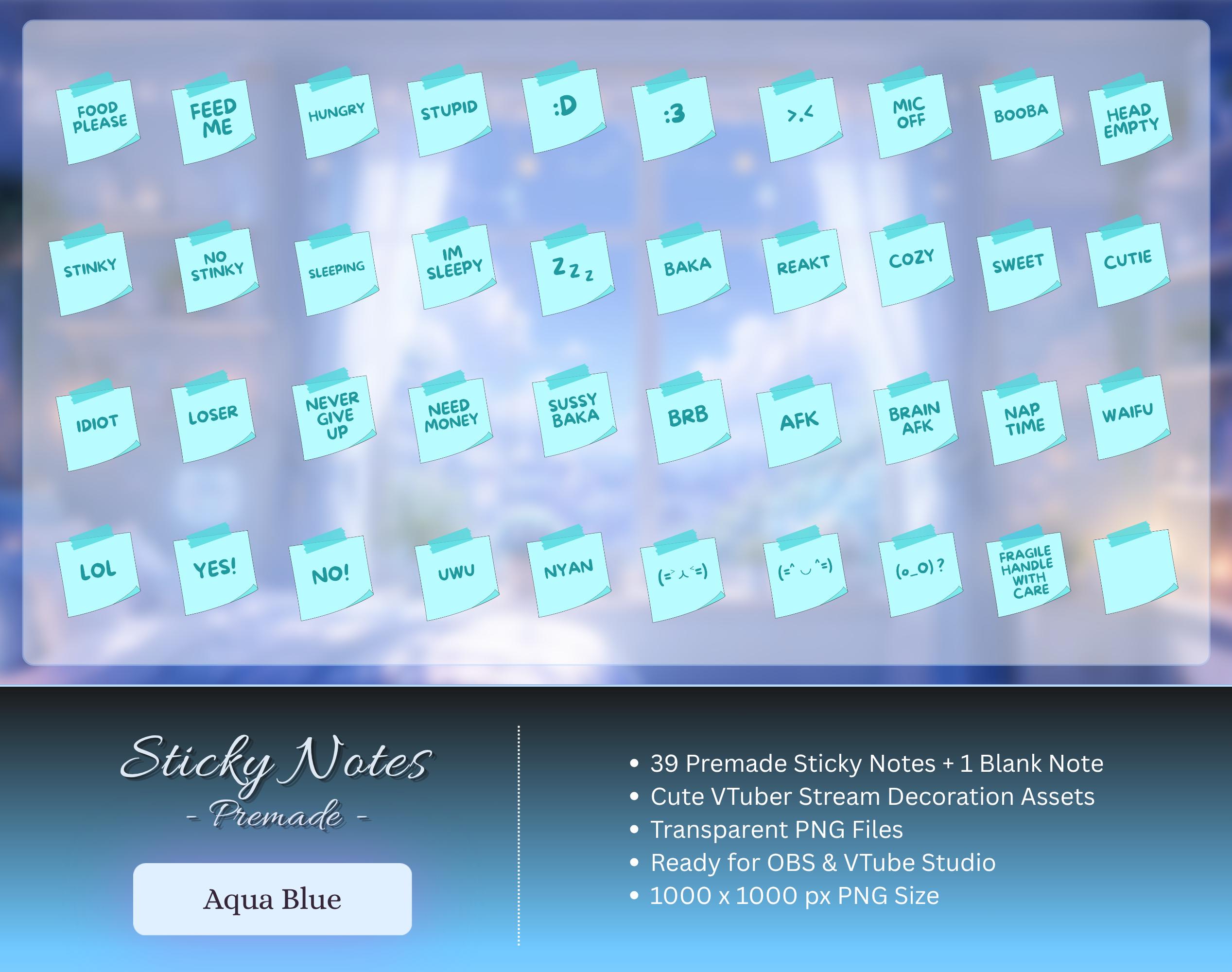 Sticky Note Props Premade Sticky Note Set Turquoise – Funny Vtuber Props – Feed Me ...