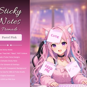 Färdiga klisterlappar i rosa – Roliga VTuber-rekvisita – Mata mig, hungrig, dum, sötnos, hjärna AFK – VTube Studio & streaming-overlay