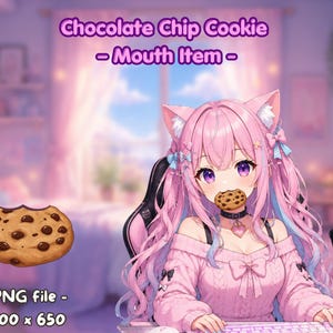 Galleta con chispas de chocolate en la boca – Accesorio de boca para VTuber y PNGTuber | Superposición linda para VTuber Studio, recurso de transmisión de galletas kawaii