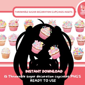 Puede incluir: Un conjunto de 15 imágenes digitales de cupcakes, perfectas para agregar un toque caprichoso a tus diseños. Cada cupcake presenta una decoración de azúcar única, con una variedad de colores y texturas. Las imágenes están en formato PNG y están listas para usar.
