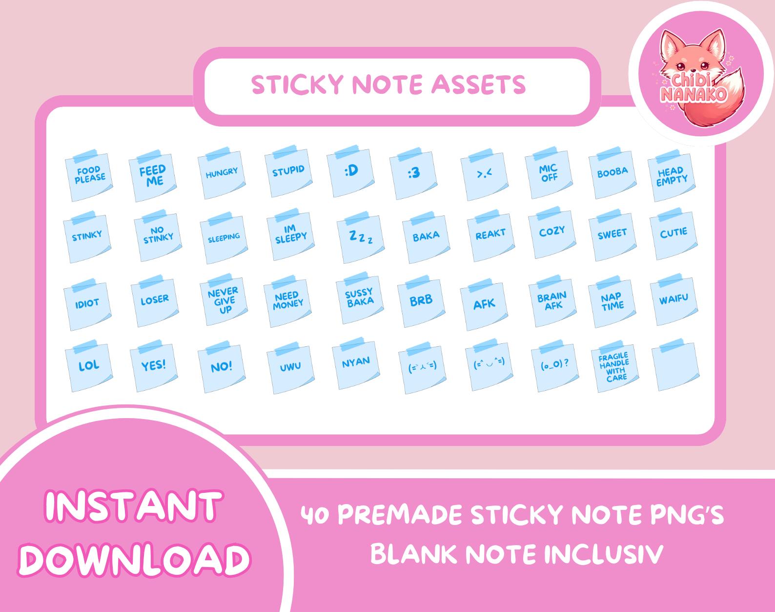 Sticky Note Props Premade Sticky Note Set Light Blue – Funny Vtuber Props – Feed Me ...