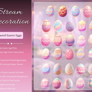Ostereier Stream Dekoration – Pastell Overlay Set – Digitales VTuber Asset – Easter Stream Decoration – Cozy Setup Grafik