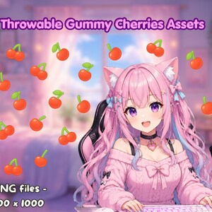 Gummy Cherries Wurf-Items Set – Pastell PNG für VTuber – Candy Overlay – Kompatibel mit T.I.T.S. & anderen Throwing-Programmen