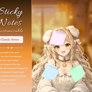 Customizable Sticky Note Set 1 (pink, green and blue) – Kawaii VTube Studio Asset – VTuber & PNGTuber Stream Decoration