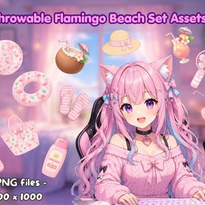 Sommerliches Flamingo Beach Set - Digitale VTuber Wurf-Items - Kompatibel mit T.I.T.S. und Throwing-Programmen - Stream Deko