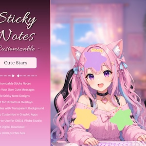 anpassbares Stern Haftnotizen Sticky Note Set, 2D Vtuber Stream Assets, PNGtuber, Vtuber, Streamer Setup, Kawaii Vtubing, Stream Decoration