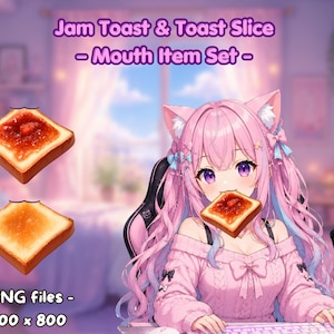 Duo Toast + Jam Toast in the Mouth – VTuber & PNGTuber Mouth Prop Set | Cute VTube Studio Overlay, Kawaii Toast Streaming Asset
