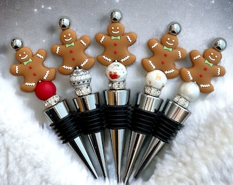 Gingerbread Man Bottle Stopper, Christmas Wine Decor, Holiday Party Favors, Wine Bottle Stopper, Holiday Hostess Gift