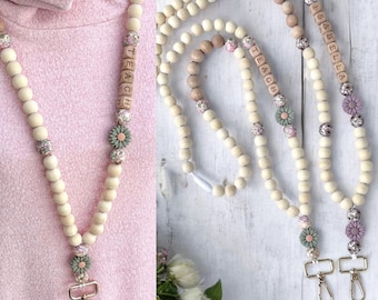 Custom Name Badge Holder, Lanyard, Personalized Beaded Lanyard, Teacher Lanyard, Lanyard with Name, Teacher Gift, Bridal Party Gift