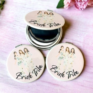 Bride Tribe Compact Mirror with image of three girls dressed in bohemian style attire.