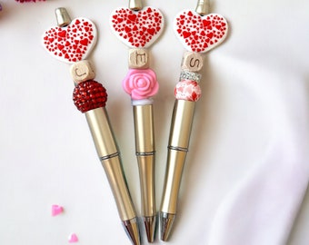 Beaded Heart Pen, Monogrammed Gift For Her, Valentines Day Pen, Anniversary Gift, Best Friend Gifts, Personalized Gifts, Love Gift