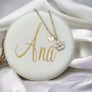 Personalized Jewelry Travel Case and Necklace Set, Bridesmaid Proposal Gift Set, Gold Monogramed Necklace, Bridal Party Thank you Gift image 1