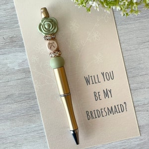 Bridesmaid Proposal Gift, Custom Bridal Pen, Wedding Guest Book Pen, Bridal Party Gift, Personalized Bridesmaid Gift, Floral Beaded Pen image 3