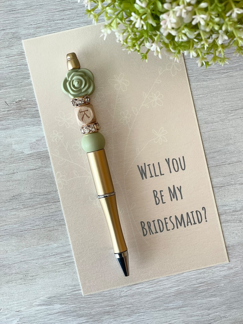 Bridesmaid Proposal Gift, Custom Bridal Pen, Wedding Guest Book Pen, Bridal Party Gift, Personalized Bridesmaid Gift, Floral Beaded Pen image 3