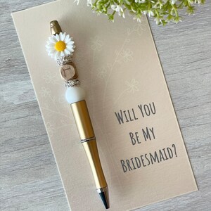 Bridesmaid Proposal Gift, Custom Bridal Pen, Wedding Guest Book Pen, Bridal Party Gift, Personalized Bridesmaid Gift, Floral Beaded Pen image 5