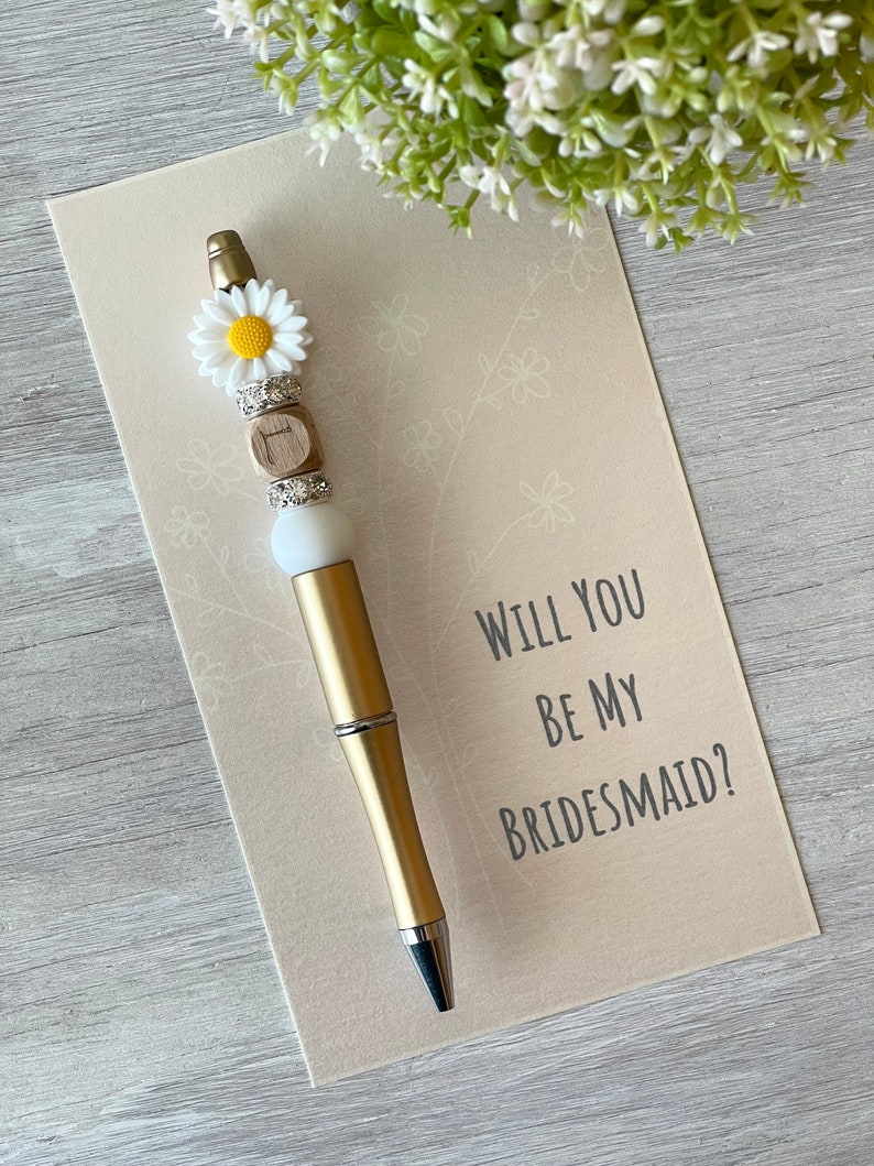 Bridesmaid Proposal Gift, Custom Bridal Pen, Wedding Guest Book Pen, Bridal Party Gift, Personalized Bridesmaid Gift, Floral Beaded Pen image 5