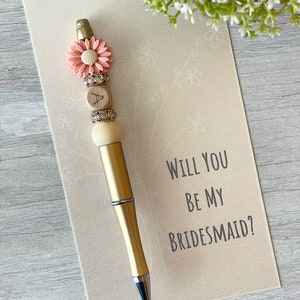 Bridesmaid Proposal Gift, Custom Bridal Pen, Wedding Guest Book Pen, Bridal Party Gift, Personalized Bridesmaid Gift, Floral Beaded Pen image 6